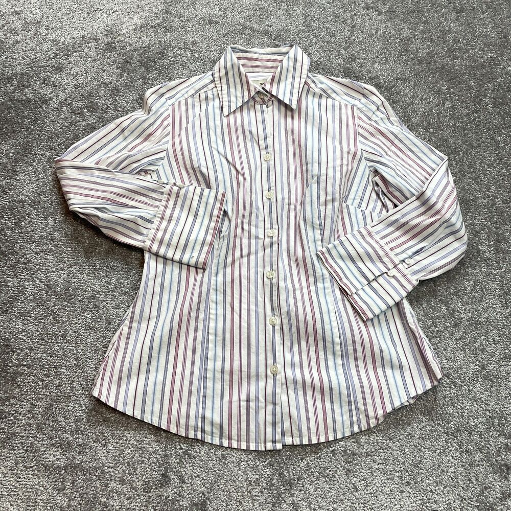 Ann Taylor LOFT Blouse Button Up Shirt womens 2 White Striped Long Sleeve Cotton